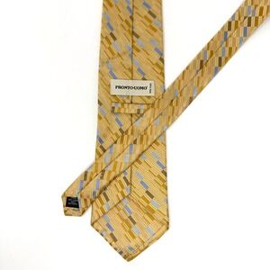 Pronto Uomo Silk Tie Geometric Gold Blue Brown 59.5 Inch
